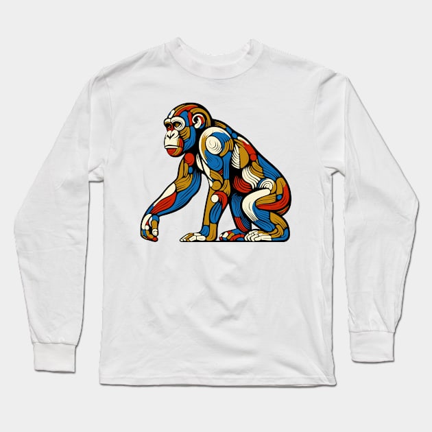 Pop art monkey illustration. cubism illustration of monkey Long Sleeve T-Shirt by gblackid